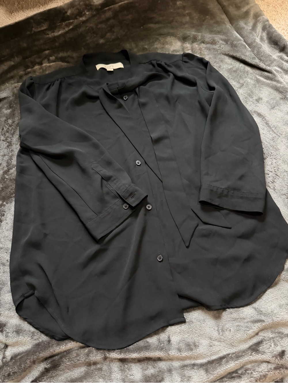 LOFT Black Lightweight Button-Front Blouse